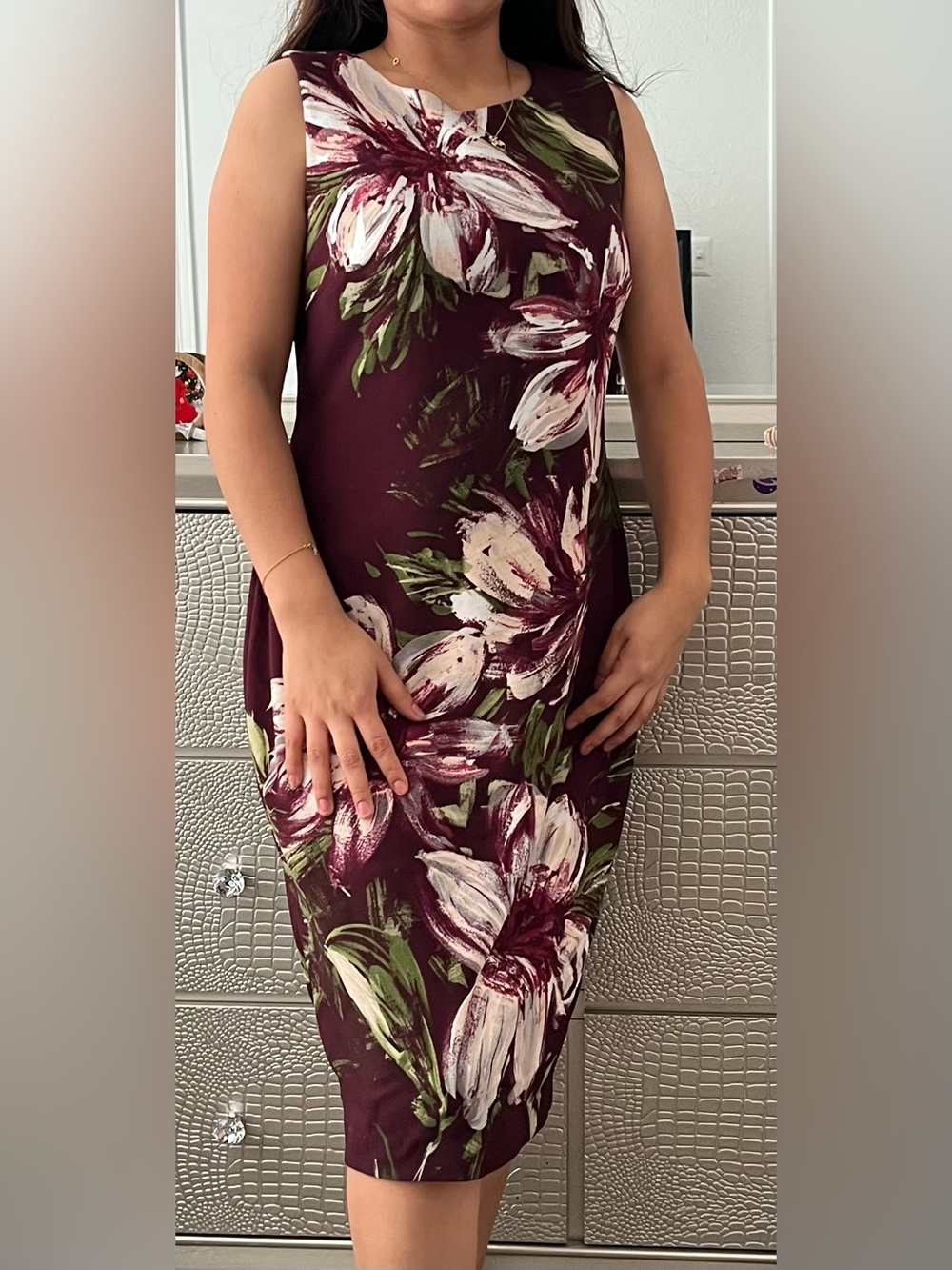 Calvin Klein Burgundy Floral Midi Dress